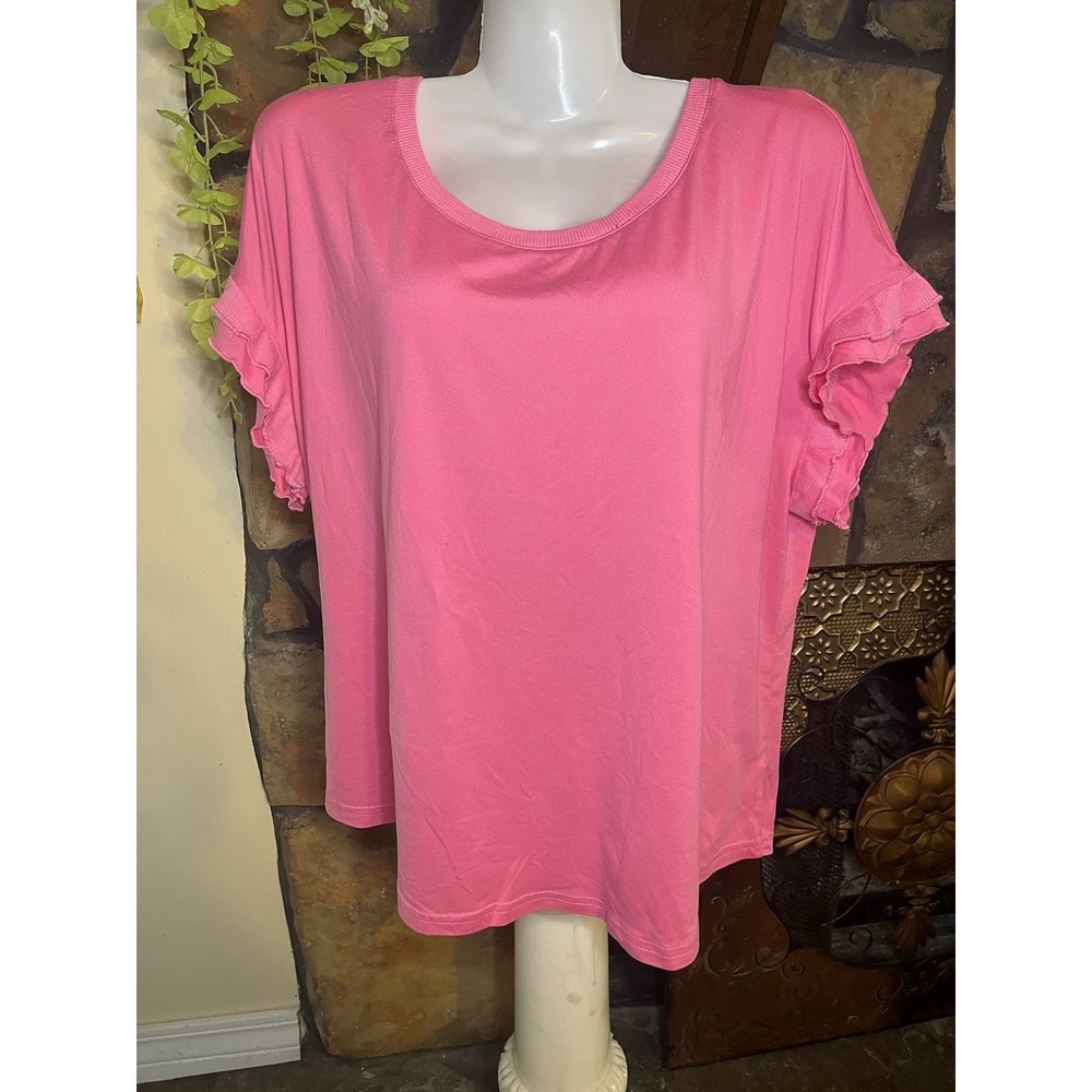 2-pack Muk Luks Women's T-Shirt L 1 pink 1 blue Scoop Neck Ruffle Flutter Sleeve